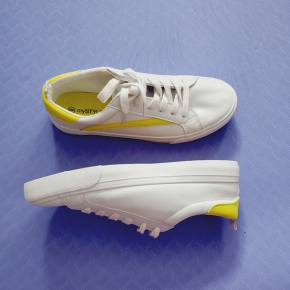 White and Yellow striped Sneakers - Picture 8 of 10